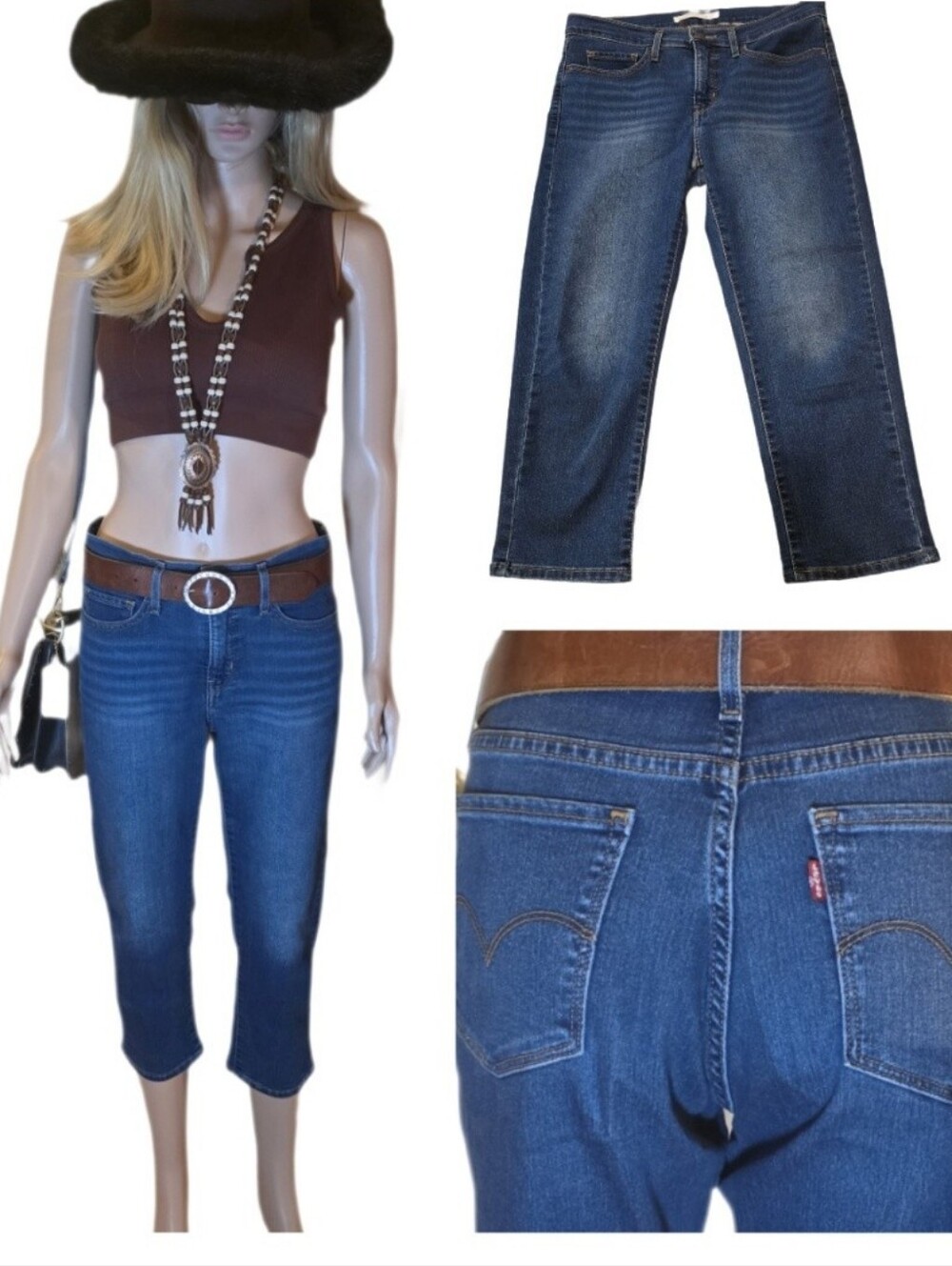Levi's 311 Red Tab Dark Blue Cropped Ankle Jeans Sz 29 EUC